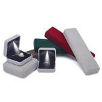 Hanhong Embossed Luxury LED Velvet Brown Jewelry Packaging Box Custom Ring Box
