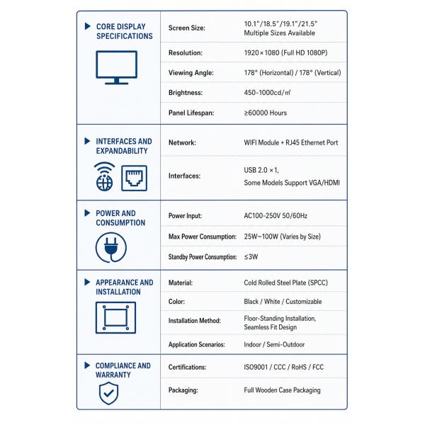 21.5" Elevator Advertising Player Wall Mounted Digital Signage Android WiFi Split Screen LCD Lift Monitor OEM