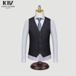 Autumn British Retro Gray Striped Suit Vest for Men's Business Casual Groom