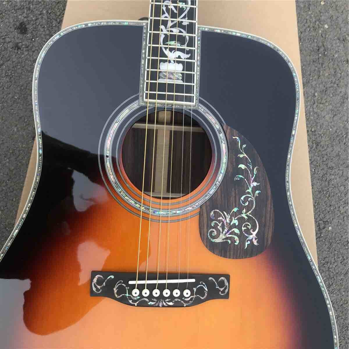 Custom Sunbrust Solid spruce top Tree Abalone inlays 41 inch 45D style acoustic guitar free shipping