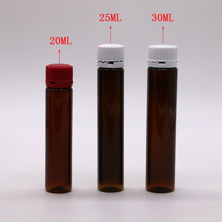 Food Grade 25ml/25cc Slim Smooth Amber/Coffee Plastic Oral Liquid Bottle with Tamper Proof Cap