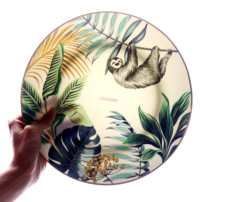 Jungle Animal Pattern Ceramic Plate Set Round European Style For Home Party