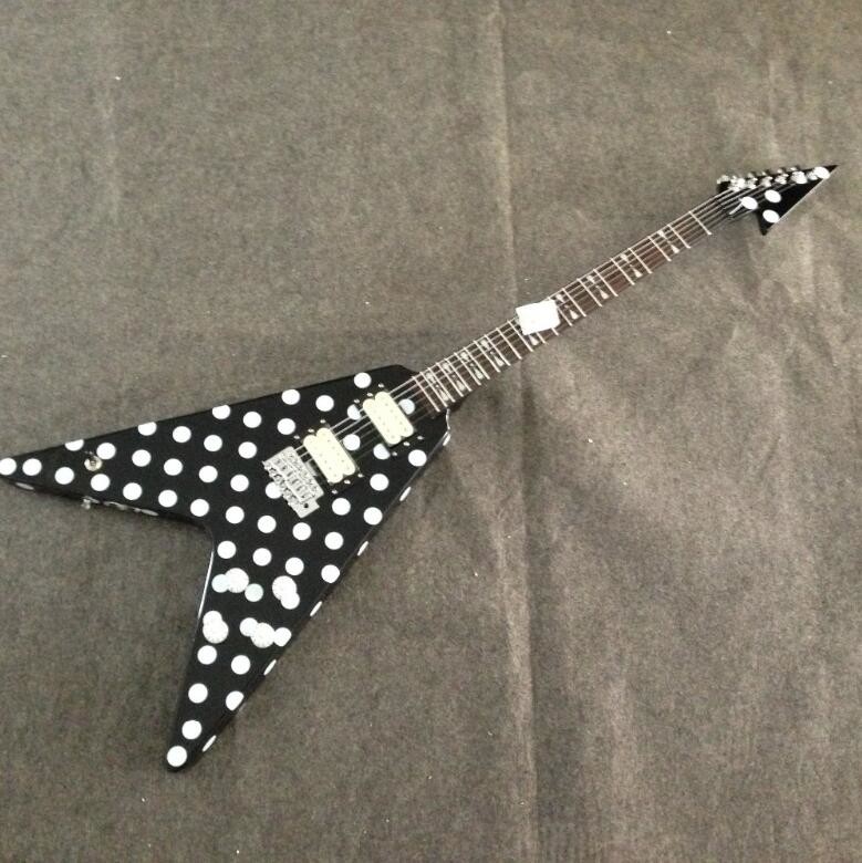 Stock Randy Rhoads Guitar Harpoon Polka Dot Flying V standard electric Guitar Replica Collectible
