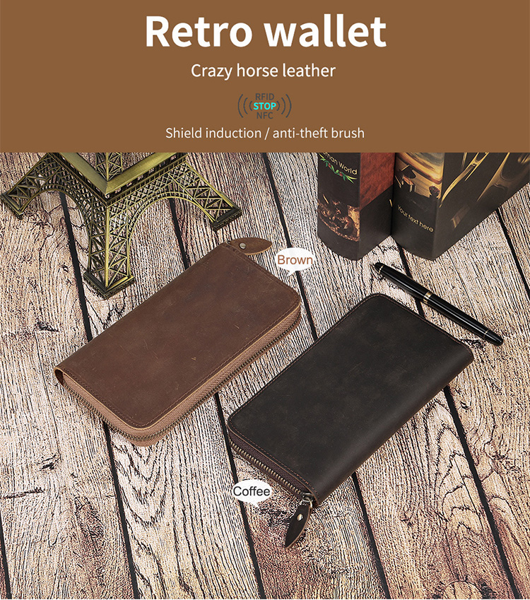 Waterproof Credit Card Wallet for Men Genuine Leather Large Capacity Multifunction Zipper Purse