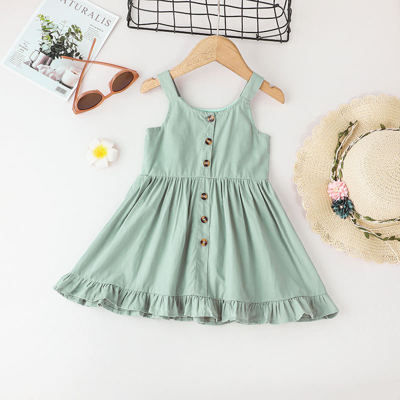 Summer Children'S Clothing Baby Girls Suspender Dress Solid Color