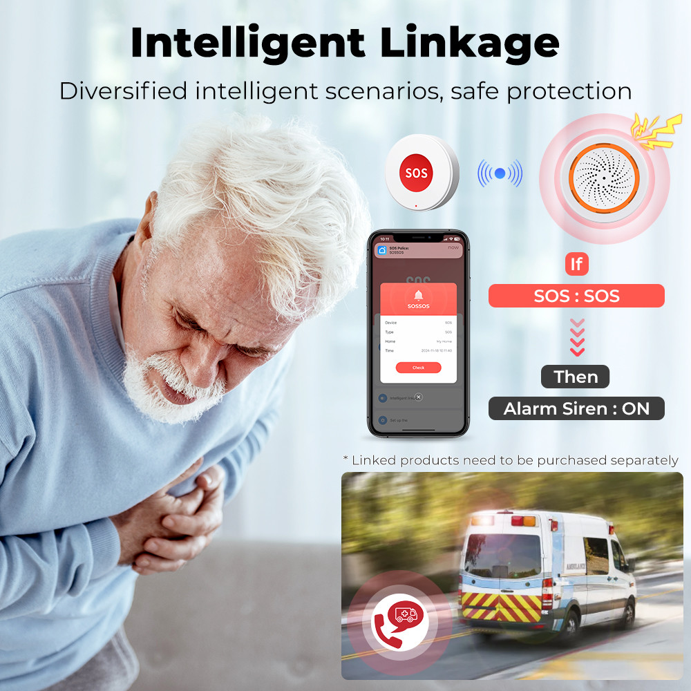 Tuya WIFI Smart SOS Call Button Wireless Caregiver Pager Smart Call System Nurse Calling Elder Alert Patient Help System Smart Life