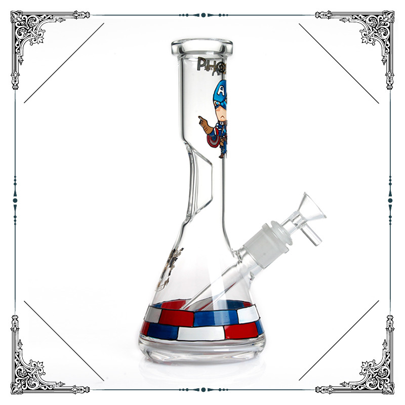 Captain America Glass Smoking Water Pipe 10 Inches Beaker Bong Hookah Pipes