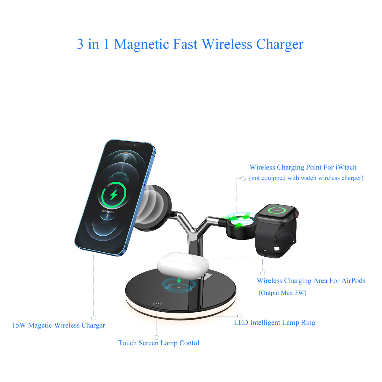 15W Magnet Qi Wireless Charger Plastic Electroplating 6mm For I Phone