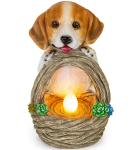 Polyresin 4W Solar Dog Garden Ornament With Basket