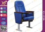 Soild Wood Armrest Blue Fabric Conference Hall Chairs With Aluminum Feet