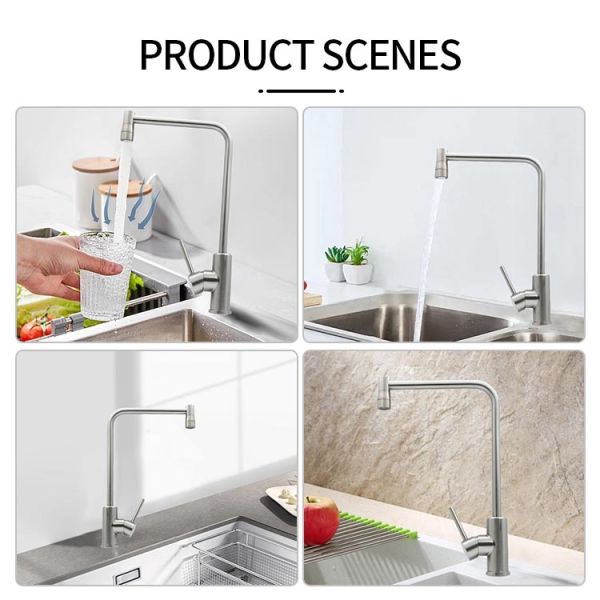 Single Hole Brushed Kitchen Sink Faucet Hot Cold Water Taps Stainless Steel Kitchen Faucet