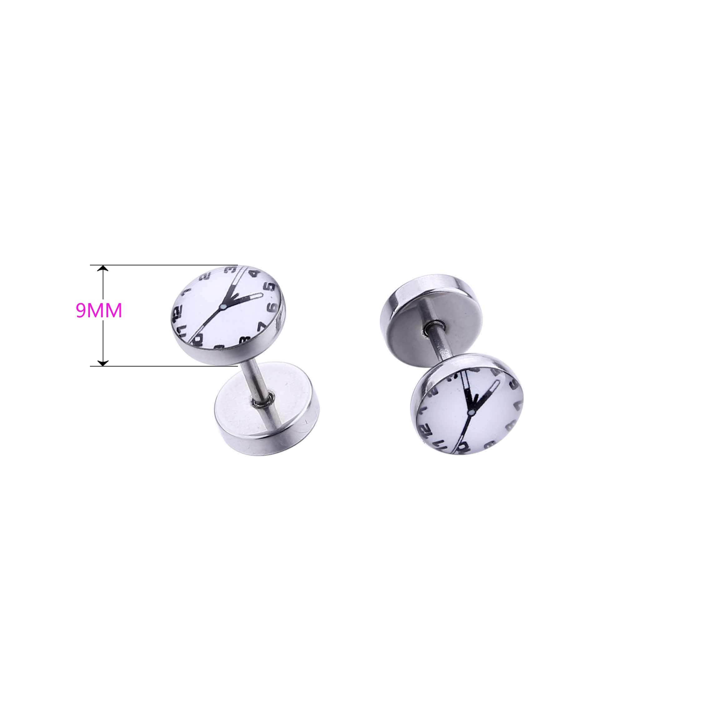 Wholesale Stainless Steel Clock Logo Fake Ear Piercing,Cheater Ear Piercing,Cheater Plugs
