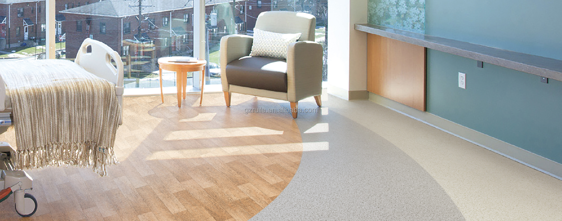 Indoor Luxury Vinyl Roll Flooring Grey PVC Glue Down Vinyl Floor Covering