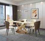 White Rectangular Stone Dining Table Chair Sets Bronze Pedestals
