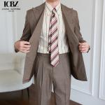 Italian Vintage Brown Suit Double Breasted Striped Jacket for Men's Professional