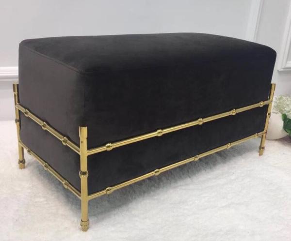 Black fabric upholstery brass metal base ottoman/bed bench for hotel bedroom