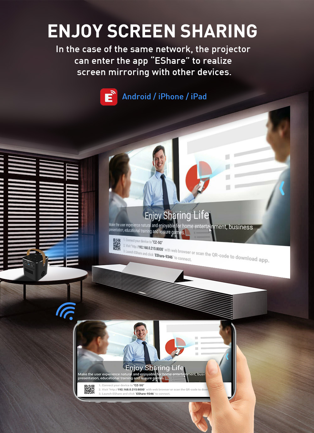 Smart Mini Android 9 DLP LED Projector 6000 LUMENS With Battery