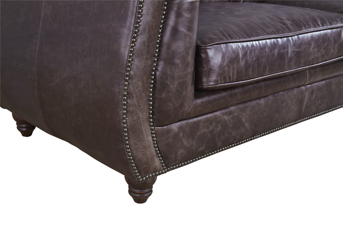 Vintage Double Color Three Seater Leather Sofa Durable Linen Full Hand Work Craft