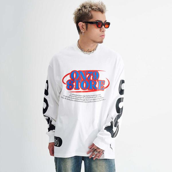 100 Percent Cotton Long Sleeve T Shirts 230gsm Heavyweight Letter Graphic For
