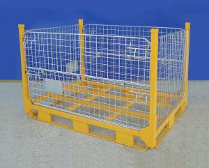 Wholesale Mobile Yellow Wire Mesh Pallet Cages Folds Flat Space Saving Supermarket Use from china suppliers