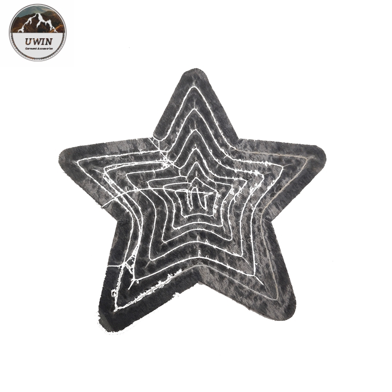 Sew On Style Sequin Star Patch , OEM Gold Star Applique Merrowed Border