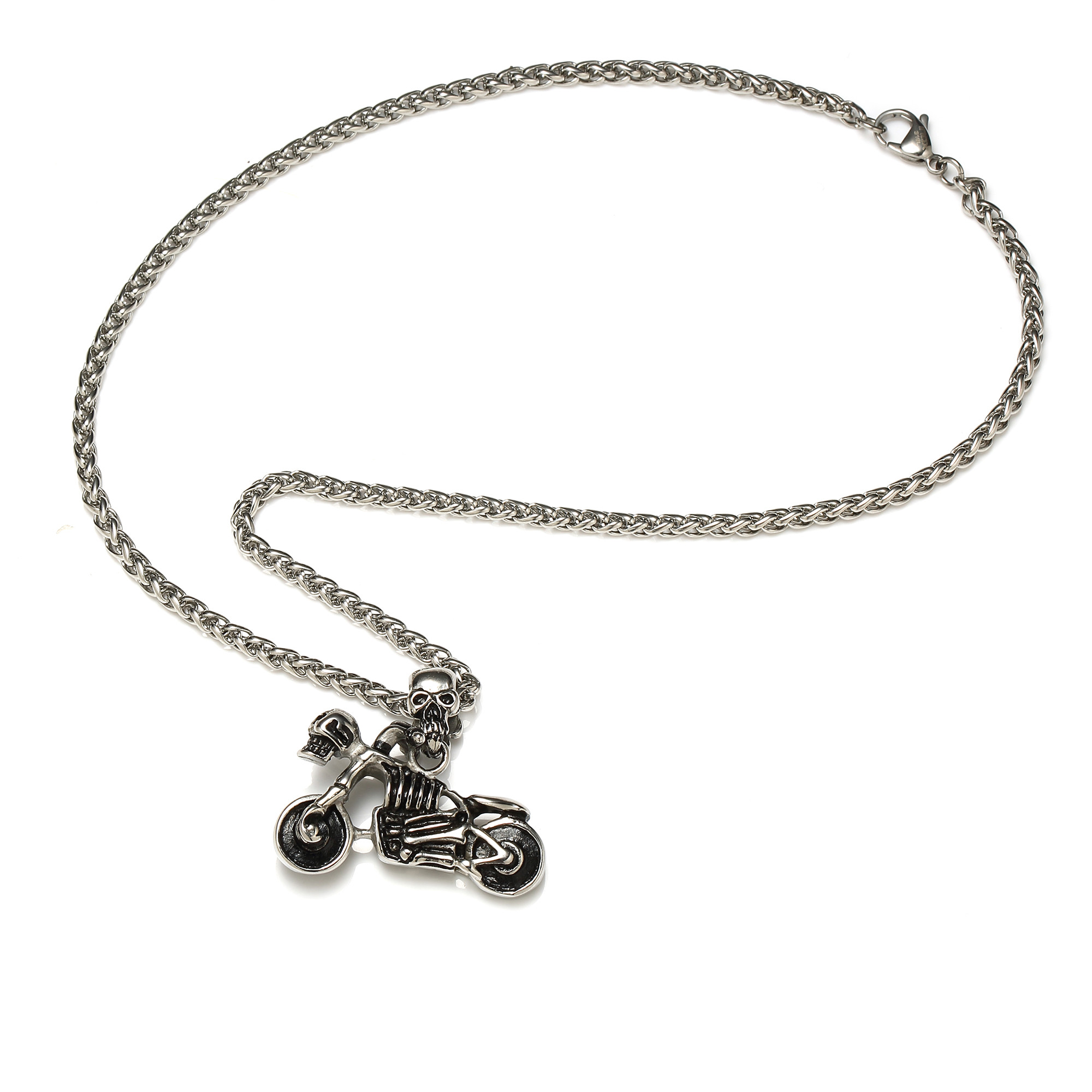 Men Fashion Jewelry Punk Stainless Steel Motor Biker Pendant Necklace