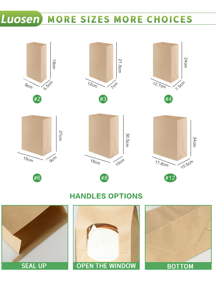 Bio-degradable Kraft Paper Bread Bag Custom Greaseproof FO with Gravnre Printing