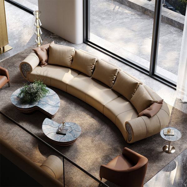 Modern Creative Conch Sofa Leather High-End Luxury Curved Design Extendable for Villa Living Room or Apartment