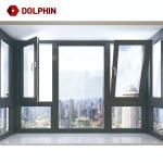 Windproof Aluminium Horizontal Tempered Glass Casement Window Tilt And Turn