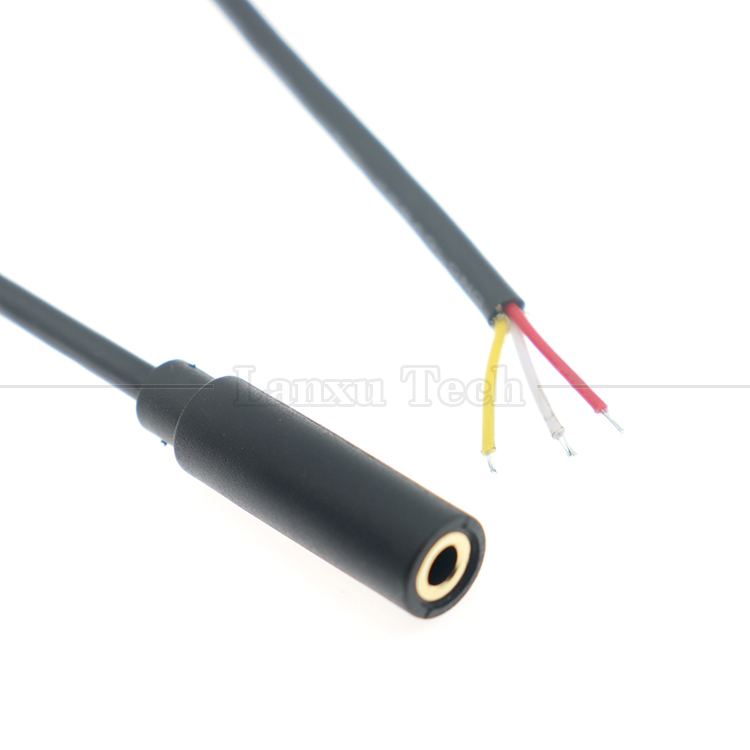 Gold Plated 3.5mm TRS 3 Ploes Shield Audio Jack Female to Tinned Bare Wires Open End Cable