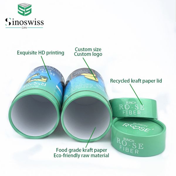 Private Label Tea Paper Cans Fully Customizable Paperboard Cylinder Packaging