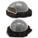 Mens Toupee French Lace Front Hairpieces Poly Skin PU HumanHair Systems for Men
