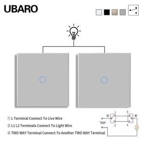 Wholesale UBARO EU/UK Smart Dual Switch Grey 1 Gang 2 Way 100-240Vac 50-60Hz 10A With Tempered Glass Panel from china suppliers