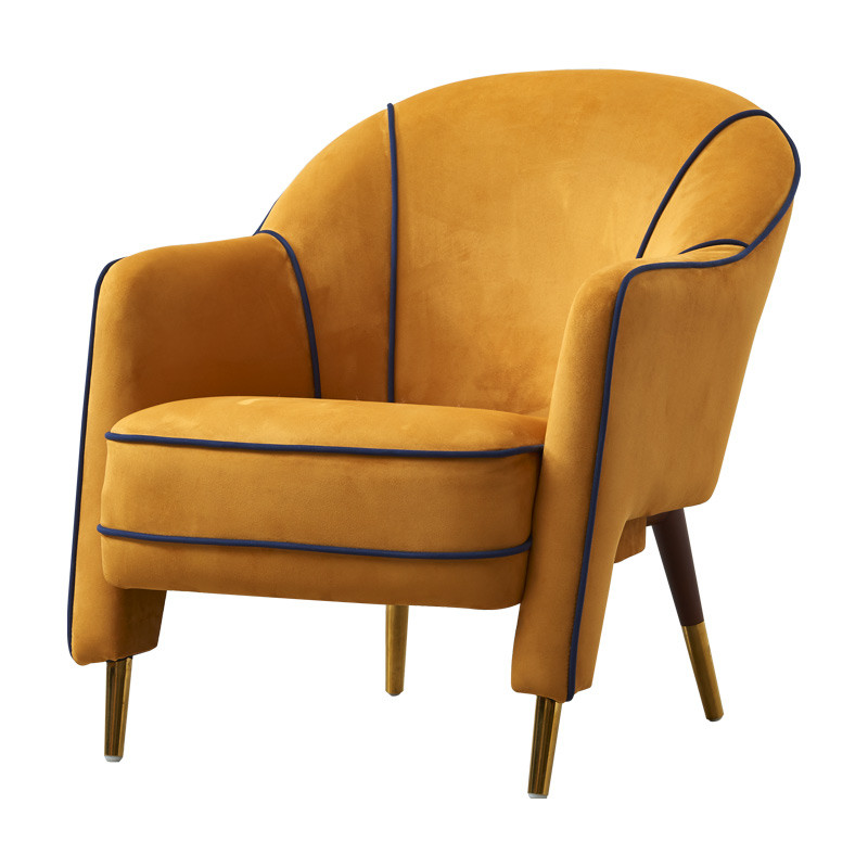 European Hotel Lobby Furniture Retro Single Armchair Metal Frosted Velvet Lazy Sofa Chair
