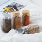 Kitchen Household Storage Square 4oz Glass Spice Jar With Bamboo Lid