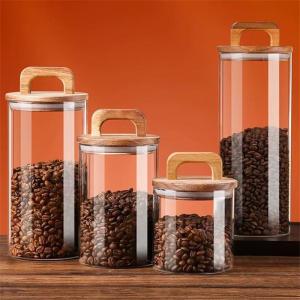 Wholesale Elegant Square Glass Spice Jar Bamboo Lid Large Capacity Modern Home Kitchen Storage jar from china suppliers