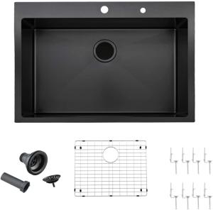 Wholesale 33&quot;X 22&quot; 18 Gauge Topmount Drop In Single Bowl Basin Black SUS304 Kitchen Sink from china suppliers