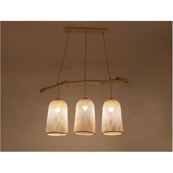 Three Heads Rattan Pendant Light , Restaurant Bamboo Woven Lamp 3500K