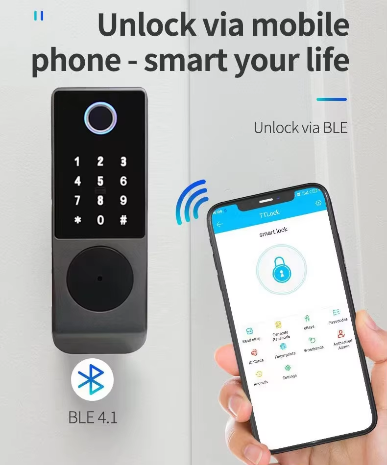 Qleung S812-4 Digital Waterproof Fingerprint Password Card TTlock App Remote Unlock Smart Home Door Lock