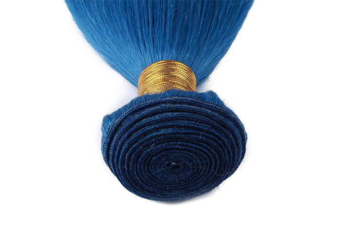 Double Stitch Weft Hair Extensions Human Hair Dark Blue Color AAAA Grade