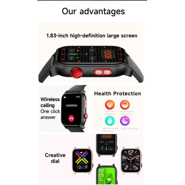 1.83 IPS Display Square Shape Smart Watch 300mAh Smart Watch Fitness Tracker