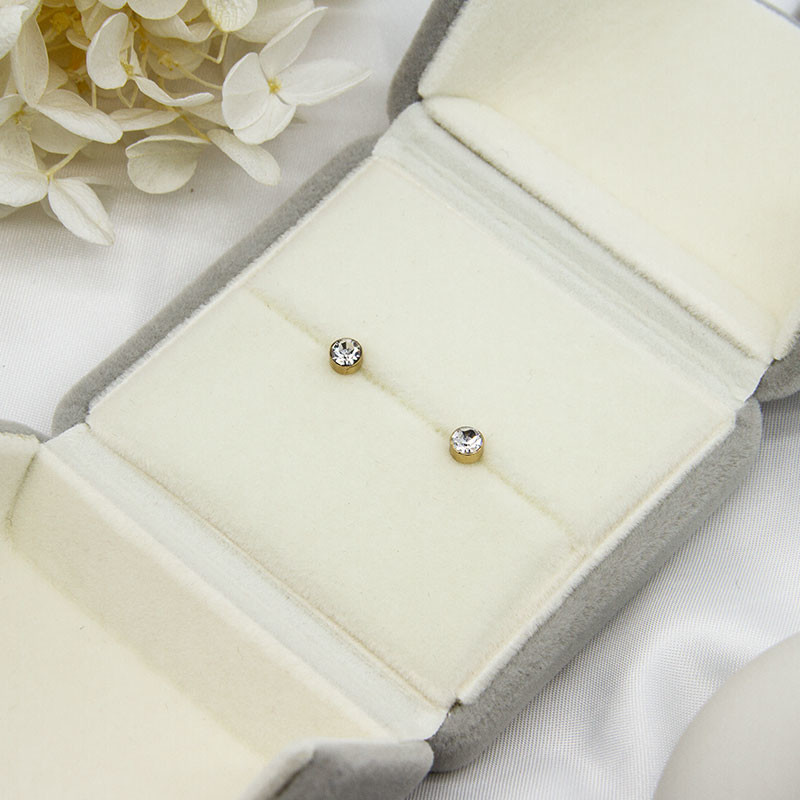 2 Pcs Per Pair Ear Piercing Jewellery Shiny Geometry Round Clear Zircons