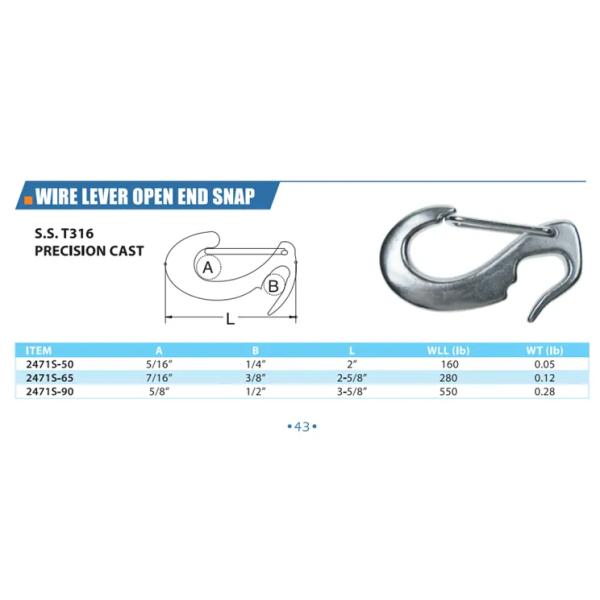 Heavy Industry Stainless Steel Spring Open End Sail Snap Hook with OEM Acceptance