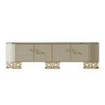 Bone Inlay Stainless Steel TV Stand Cabinet White 2 Drawers