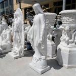 BLVE Virgin Mary Marble Statue Life Size Christian White Stone Carving Religious