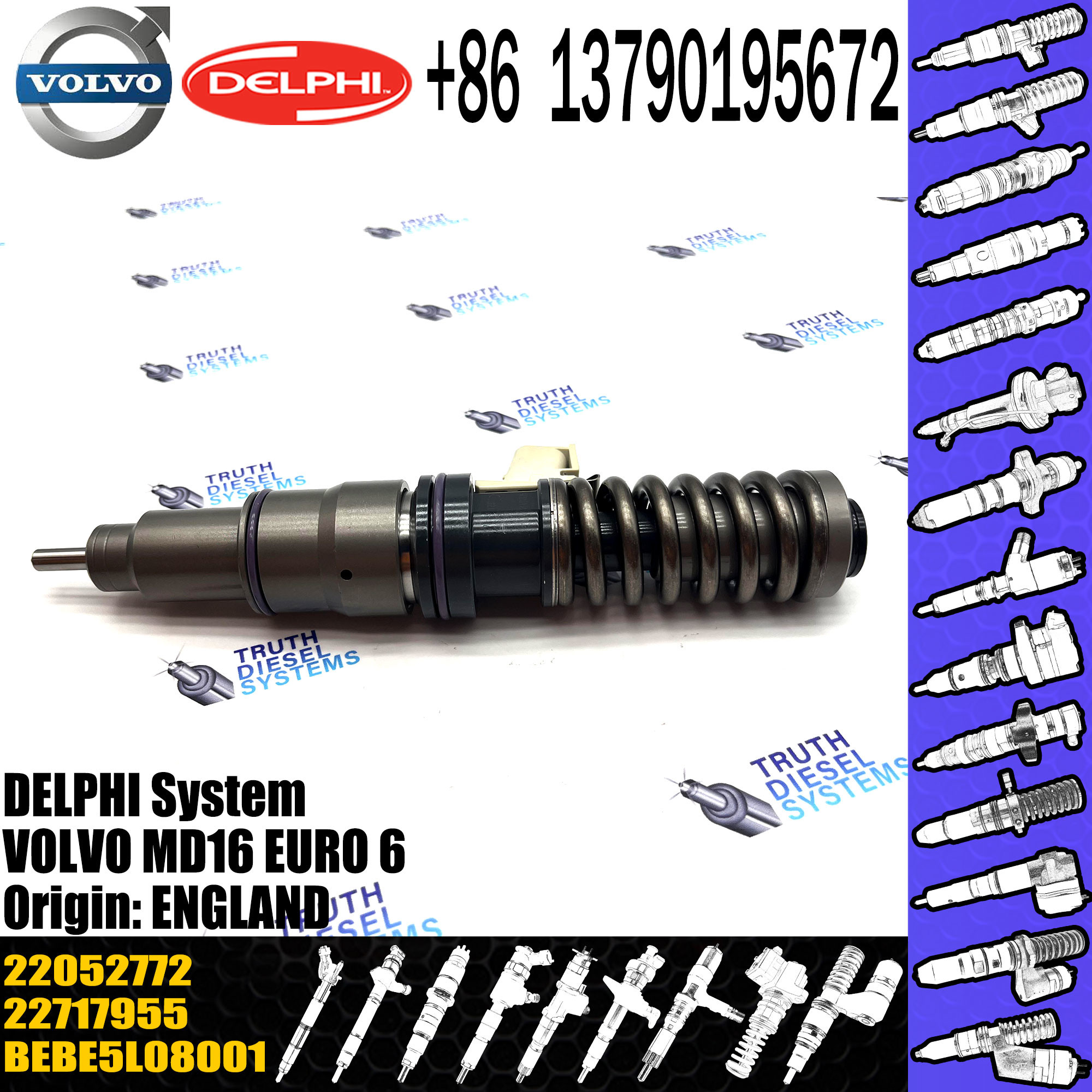 New Diesel Fuel Injector 10.5 MM BORE L433TBE E3.5 VOL TRUCK MD16 22052772 BEBE5L08101/BEBE5L08001 22717955