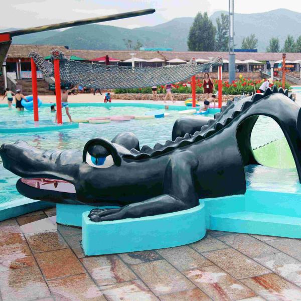 Fiberglass Water Park Equipment Cartoon Crocodile Slide For Children /
