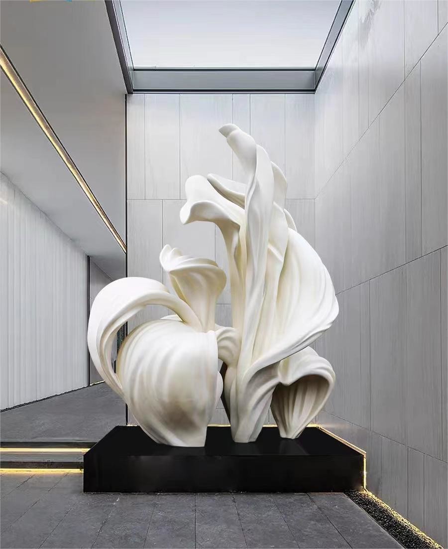 Bespoke Large Floor Standing Flower Fiberglass Sculpture Marble Base For Hotel Lobby
