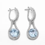 4.1g Sterling Silver Aquamarine Drop Earrings Circle Sky Blue Topaz