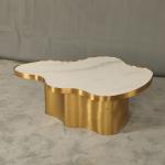 Living Room Stainless Steel Central Coffee Table Bright Gold Satin Finish